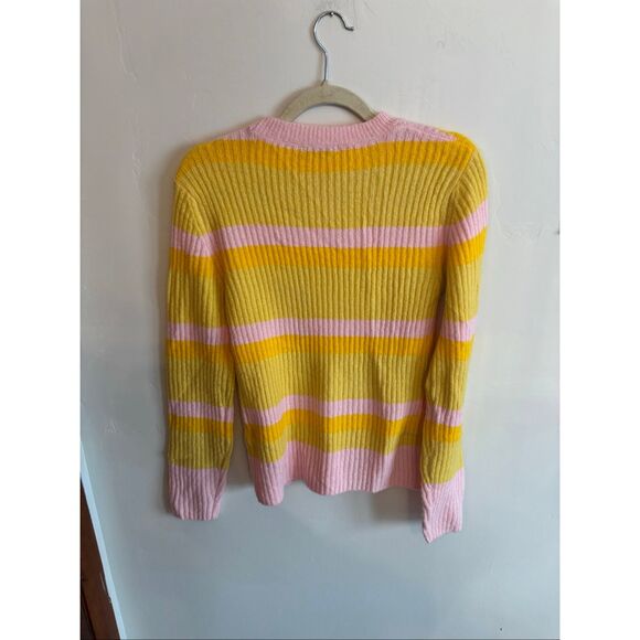 Pieces x ASOS Pastel Striped Sweater Small Yellow Orange Pink Scoop Neck - Picture 4 of 5